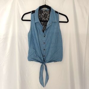 Denim Button Up Lace Back Top